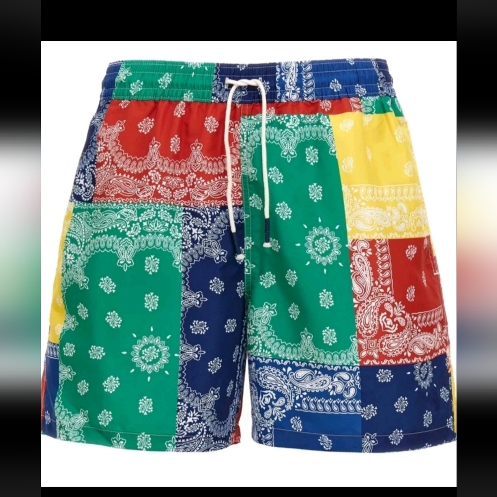 Polo Ralph Lauren Men's Polo Shorts Spellout Multi Color Swim Trunks NWT